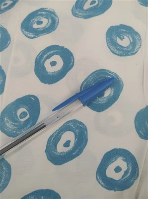 Vintage 15YDS White Blue Polka Dot Eye Ball 64" Wide Fabric 73548 - Image 1 of 2