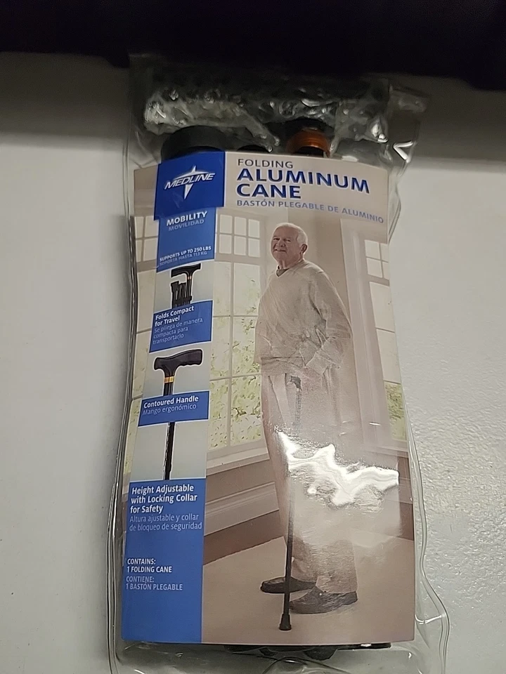 Medline Deluxe Folding Cane With Maple Hand Grip Hospital Quality Adjustable