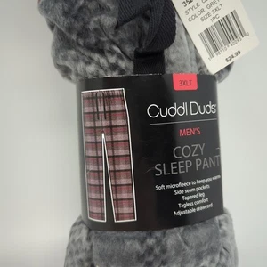 Cuddl Duds Mens Pajama Pants 3XL Tall Fleece Gray/Red Plaid 3XLT Tagless - Picture 1 of 8