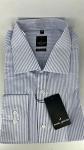 Camisa de manga larga a rayas azules Daniel Hechter de ajuste a medida 17,5" TD112 PP 03 - Imagen 1 de 3