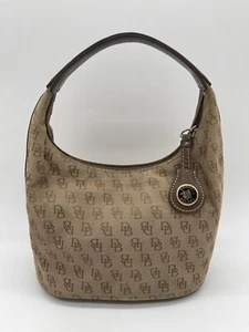 Vintage Dooney & Bourke Signature Tan Canvas Brown Leather Purse Bag Mini Logo - Picture 1 of 11
