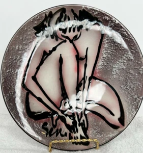 Nude Female Art Abstract Painting on Decorative Plate 8" - Signed - Picture 1 of 7