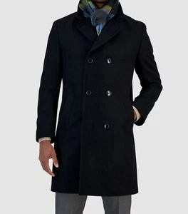 Nautica Men's Black Wool Double-Breasted Lined Classic Overcoat Jacket Size 46R - Picture 1 of 4