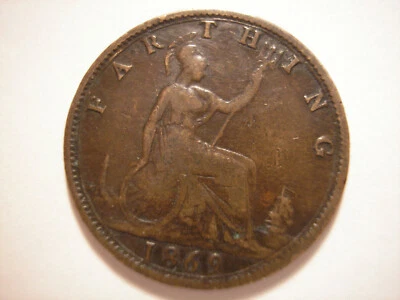 1869,  English Farthing, Queen Victoria, KM# 747, UK - Image 1 of 4
