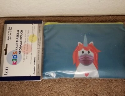 Face Masks With Storage Pouch Unicorn Kids(4-10 Yrs) 1Pack| ICU Health| QTY 10   - Image 1 of 2