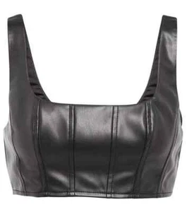 Women's Leather Bralette, Genuine Lambskin Black Leather Tops, All season Wear - Picture 1 of 4