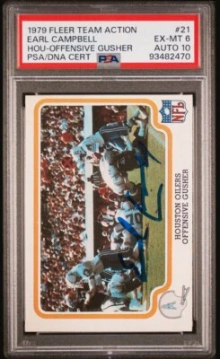 1979 Fleer Earl Campbell Signed Rookie Football Card PSA 6 DNA 10 Certified HOF - Image 1 of 4