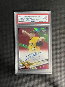 2017 TOPPS CHROME SAPPHIRE TYLER GLASNOW RC RED REFRACTOR AUTOGRAPH #d/10 PSA 9 - Picture 1 of 2