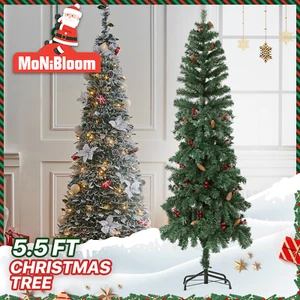 Artificial Slim Pencil Christmas Tree 5.5 FT Pine+Red Berries Home Holiday Décor - Picture 1 of 8