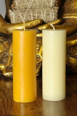 YELLOW OR WHITE 100% PURE BEESWAX Tall ORGANIC Candles Cotton Wick Honey Bees - Image 1 of 4