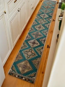Vintage Hand Knotted Soft Wool Oriental Geometric Rug, 2x11 Turkish Runner Rug - Picture 1 of 13