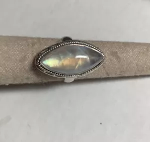 Regenbogen Mondstein massiv 925 Sterling Silber Schmuck Ring Gr.7 Marquise Lünette - Bild 1 von 5
