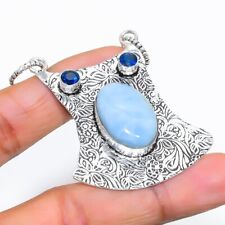 Owyhee Opal, Blue Topaz Gemstone 925 Sterling Silver Jewelry Pendant 2.44"
