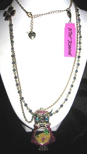 BETSEY JOHNSON FLIGHT OF FANCY OWL WITH CHARMS LONG NECKLACE - Picture 1 of 4