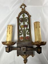 vintage decorative double arm polychrome wall sconce17.5” tall floral accents 