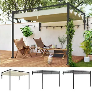 Lean To Pergola with Retractable Roof, Wall Mounted Metal Pergola - Picture 1 of 23