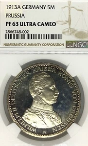 German States Prussia 1913 5 Mark Coin Thaler Taler NGC PF 63 UCAMEO PROOF PP - Picture 1 of 3
