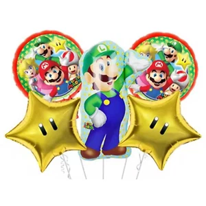 Luigi Super Mario Set of 5 Balloons Birthday Party SuperMario Bros Kids Party - Picture 1 of 4