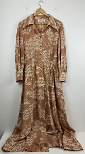 Vintage 70er Fred Rothschild gold braun Jumbo Kragen Hemd Kleid Knopfleiste - Bild 1 von 16
