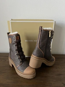 NIB $325 MICHAEL KORS Corey Brown Logo Combat Boots 8.5M - Picture 1 of 6