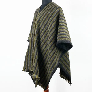 LLAMA WOOL PONCHO MENS WOMANS UNISEX SERAPE PULLOVER SWEATER JACKET BLACK - Picture 1 of 7