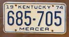 Kentucky 1974 MERCER COUNTY License Plate # 685-705