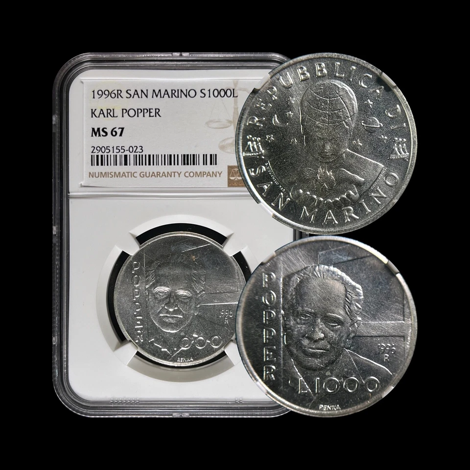 SAN MARINO. 1996, 1000 Lire, Silver - NGC MS67 - Top Pop 🥇 Philosophers, Popper - Image 1 of 4