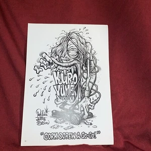 Rockin Jelly Bean Print Lowbrow 12” x 8.5” Black +White CORK SCREW A GO-GO - Picture 1 of 3