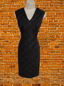 WOMENS AUSTIN REED SIZE UK 10 CHARCOAL CHECK SHEATH DRESS SMART FORMAL OFFICE - Picture 1 of 5