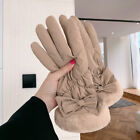 Women Winter Warm Gloves Faux Fur Trim Five Fingers Touch Screen For Driving Ski