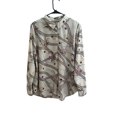 Blusa H&M Para Mujer Boho Retro Paisley Estampado Cadena Talla 12 Manga Larga Botón Foto 1 de 4