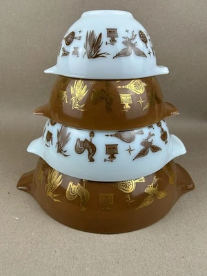 Pyrex Vintage Set of 4 Cinderella Early American Mixing Nesting Bowls 441 to 444 - Image 1 of 4