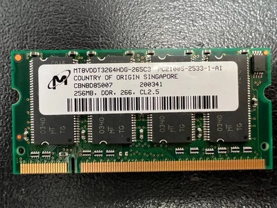 Micron MT8VDDT3264HDG-265C3 PC2100S-2533-0-A1  256MB 266MHz SODIMM DDR RAM - Image 1 of 3