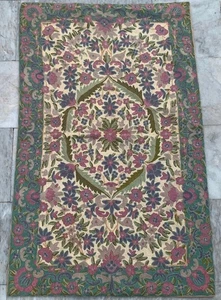 Alfombra vintage estilo francés Aubusson punta de aguja puntada de cadena 2x4 pies envío gratuito - Imagen 1 de 13