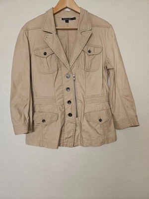 Peruvian Connection Safari Jacket Size 14 Khaki Stretch Cotton - Image 1 of 4