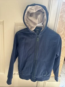 NEW LL Bean Boy’s Size 10-12 Blue Fur Lined Full Zip Hooded Sweatshirt Jacket - Picture 1 of 6