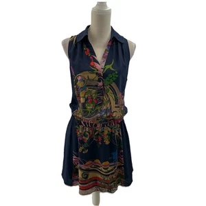Vestido Leifnotes Estampado Floral Seda Talla 8 Sin Mangas Informal Fiesta Bolsillos Azul Arte - Imagen 1 de 8