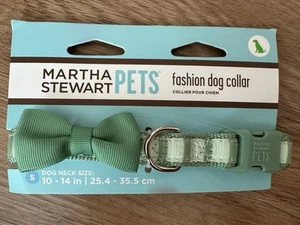 Martha Stewart Pets Small (25.4-35.5cm)- Green Stripes W Flower Bow Dog Collar - Picture 1 of 2