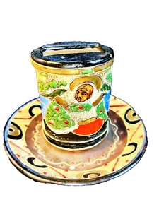 Vintage Hand Painted Japanese Satsuma Moriage Matchbook Ashtray Match Holder EXC - Picture 1 of 8
