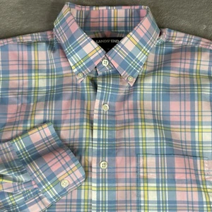 Camisa con botones Lands End para hombre M 15-15,5 rosa azul a cuadros pastel manga larga - Imagen 1 de 10