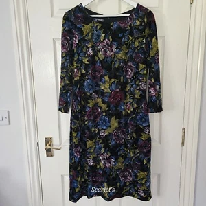 Laura Ashley Velvet Dress Size 16 Purple Floral Lined 3/4 Sleeves Occasion - Picture 1 of 9