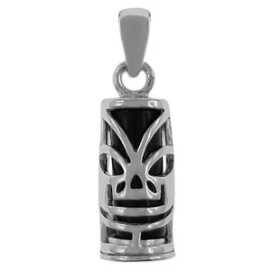 Pendentif Tiki en Argent rhodié et Onyx synthétique - CHAÎNE en OPTION - Mixte - Picture 1 of 13
