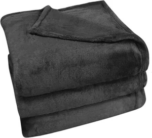 Flannel Fleece Blanket Black Home Blanket, Fluffy Blanket Warm Bed Throw 90"X90" - Picture 1 of 7