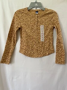 Girls Old Navy Top Shirt Brown Floral Long Sleeve Pull Over Ribbed size M,L New - Picture 1 of 3