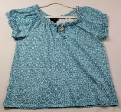 Camiseta Grace Elements feminina extra grande XL azul branca geométrica manga curta - Imagem 1 de 4