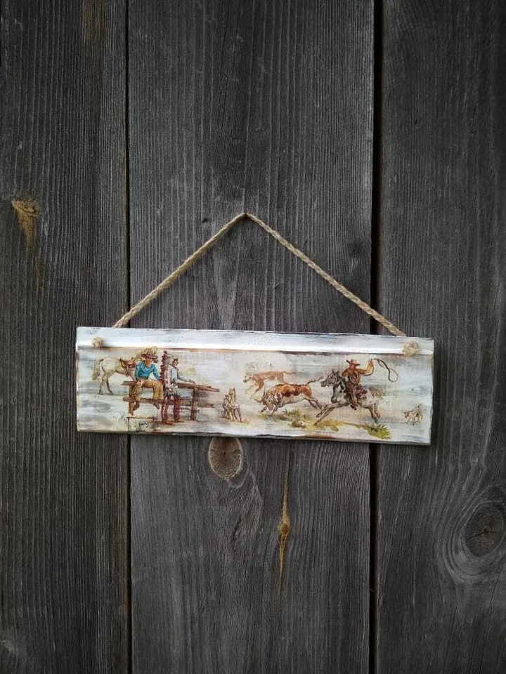 Western Room decor for home wood sign Wall art Cowboy and horse Rustic Wooden - Image 1 of 4