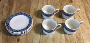 4 Sango Spring Jewel Pattern CUPS & SAUCERS THIN BORDER - Imagen 1 de 4