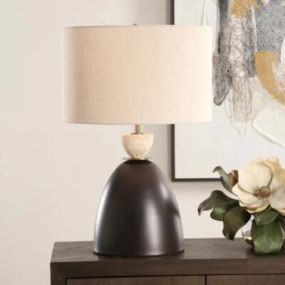 NEW PROCIDA TABLE LAMP CRAFTED FROM IRON & TRAVERTINE STONE UTTERMOST 30468 - Image 1 of 4