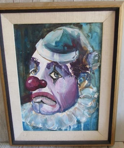 De Colección Original Tablero Pintura Triste Embrujado Pensativo Payaso Retrato 9" x 12" SIN FIRMAR - Imagen 1 de 10