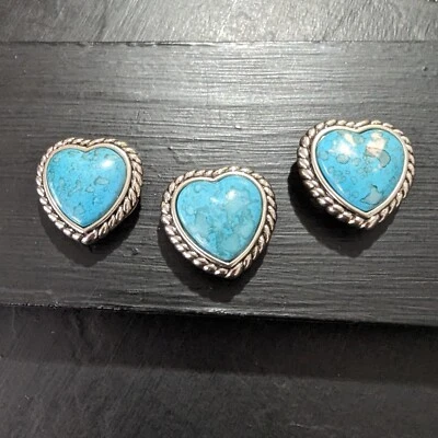 Lot of 3 Vintage Heart Shaped Faux Turquoise Snap On Button Covers - Image 1 of 4